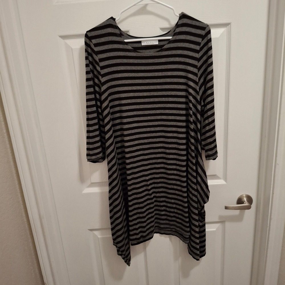 Bryn Walker Striped Tunic Dress Asymmetrical Hem Lagenlook 3/4 Sleeve Women's M‎